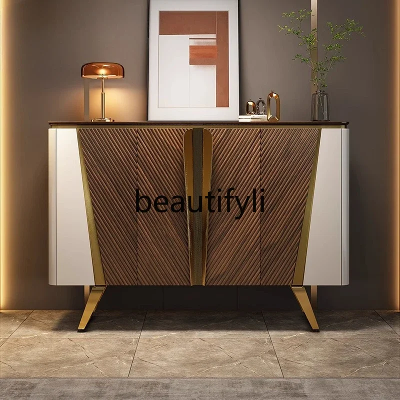 

Solid wood shoe cabinet entrance cabinet light luxury modern black walnut villa Italian style entrance decorative cabinet4593