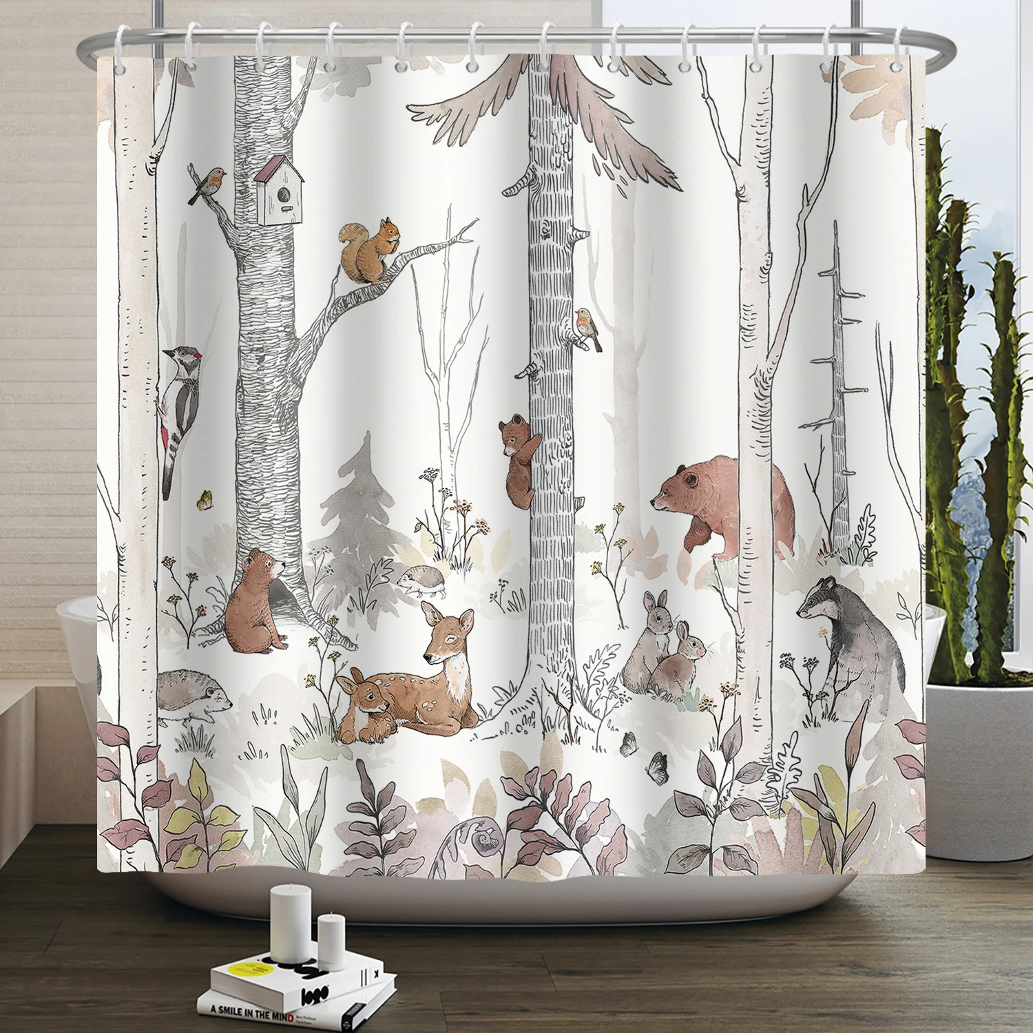 

Forest Animal Shower Curtain Hunting Farmhouse Lodge Wildlife Safari Country Nature Jungle Scenery Bathroom Curtain for Kids