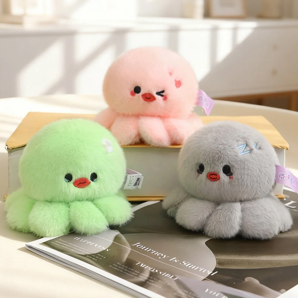 Kawaii Expression Octopus Plush Doll Soft Fluffy Octopus with Ice Cream Mini Plush Keyring Backpack Bag Decor Charm
