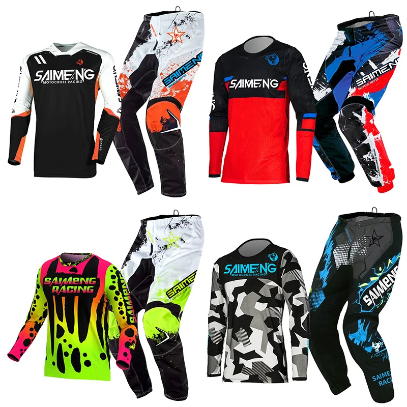 Motocross Jersey Pant Kits Enduro Mens Women Motorcycle Off-road cross MX racing suit MTB green blue red yellow orange black