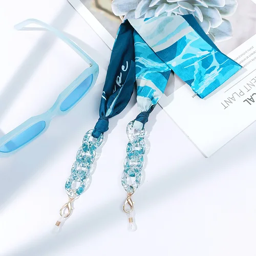 Imagen 1 del producto Cadena para gafas de sol con estampado de flores para mujer, cadena de acrílico con cordón, bufanda de seda con estampado bohemio, correa para el cuello, joyería