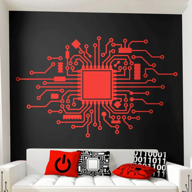 Technology Wall Decal - Circuit Board Wall Sticker Binary Code Computer Engineer STEM Wall Sticker Gamer Cyber Security S822