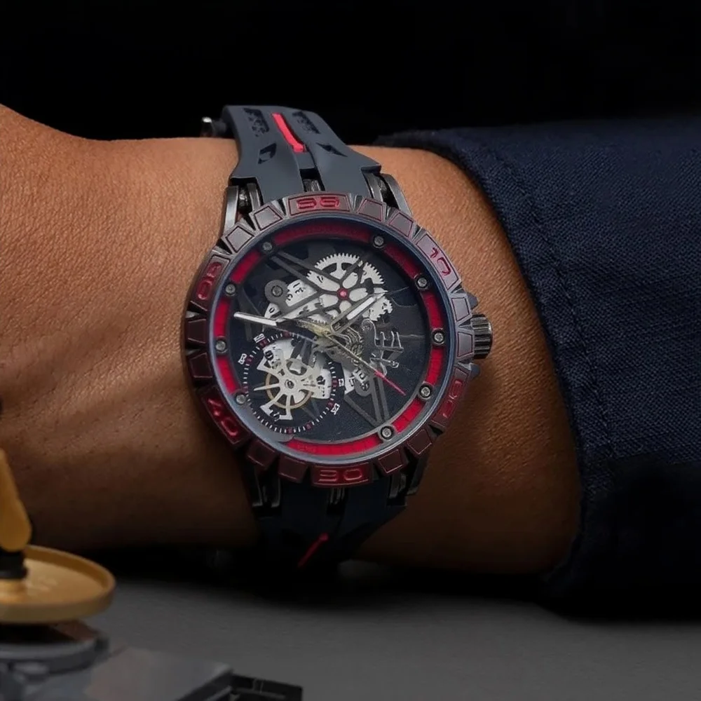 

Уникальные кварцевые часы для мужчин AAA Cool 3D Creative 49 мм с большим циферблатом, роскошный резиновый ремешок, водонепроницаемые оригинальные часы Relogio Masculino