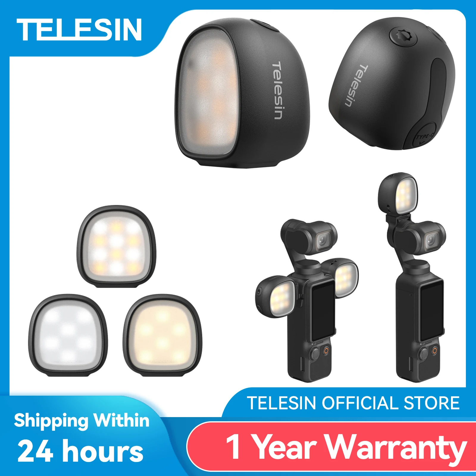 Luz de preenchimento magnética TELESIN com liberação rápida para DJI OSMO Pocket 4 4pro, luz de preenchimento portátil com liberação rápida.