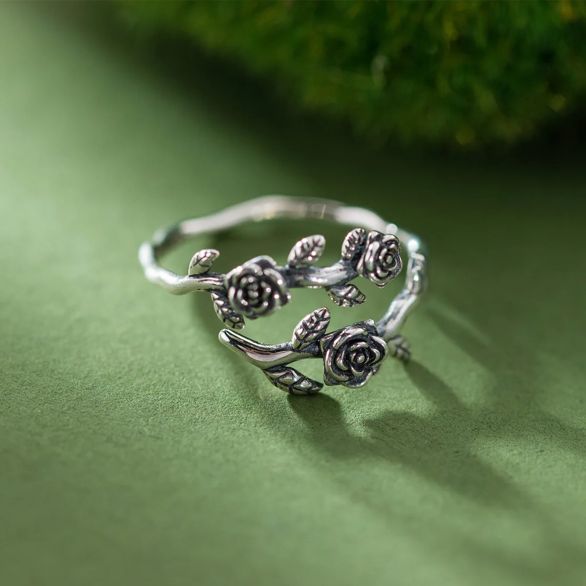 Luxus-Schmuck aus 925er-Sterlingsilber mit Rosenzweig ​ Verstellbare Ringe für Frauen, Dating-Ring, wunderschöne, elegante Accessoires, Schmuck