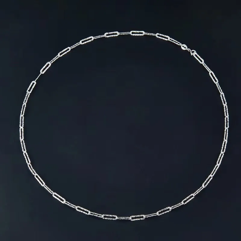 925 Sterling Silver Twisted Paper Clip Link Necklace 45cm For Women Glitter Link Chain Choker Necklaces Simple Chic Hip Hop