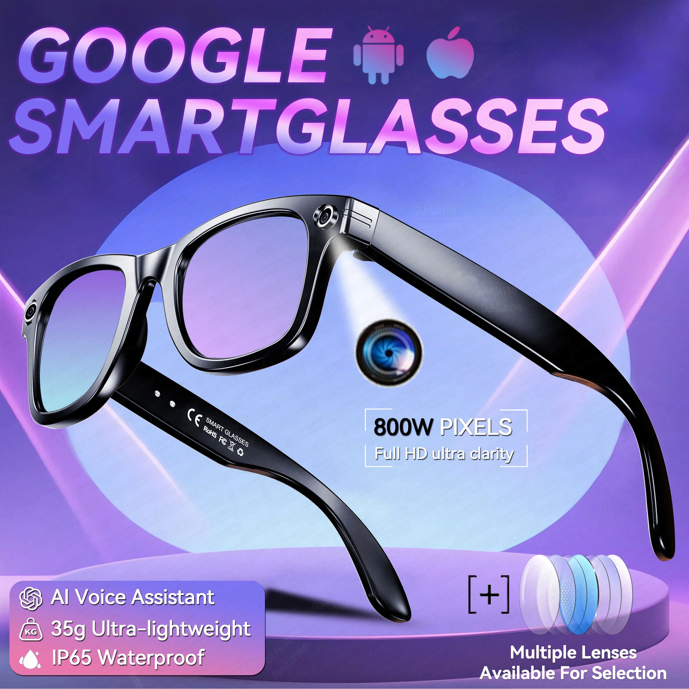 

Новинка 2023 года, 800 Вт Pixel HD, умные очки, камера ChatGPT, Bluetooth-передатчик вызова, определение объектов, фотохромные линзы, умные очки