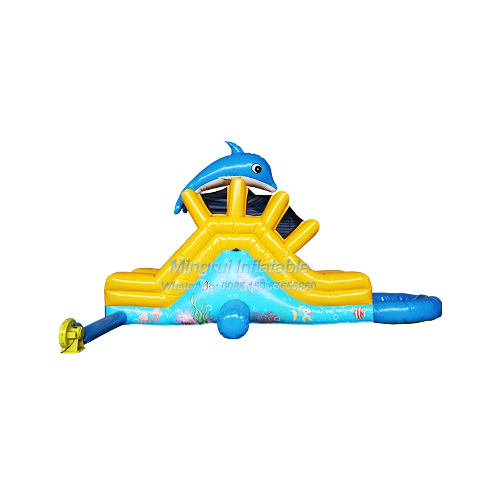 

Inflatable Blue Jumping Dolphin Water Slide Combo Bounce House with Pool for Kids, Water Play