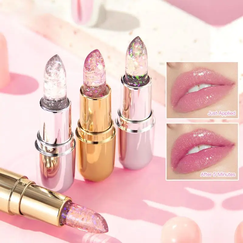 1PC Temperature Color Changing Glitter Lipstick Diamond Shiny Lip Gloss Waterproof Lasting Moisturizing Sexy Lip Makeup