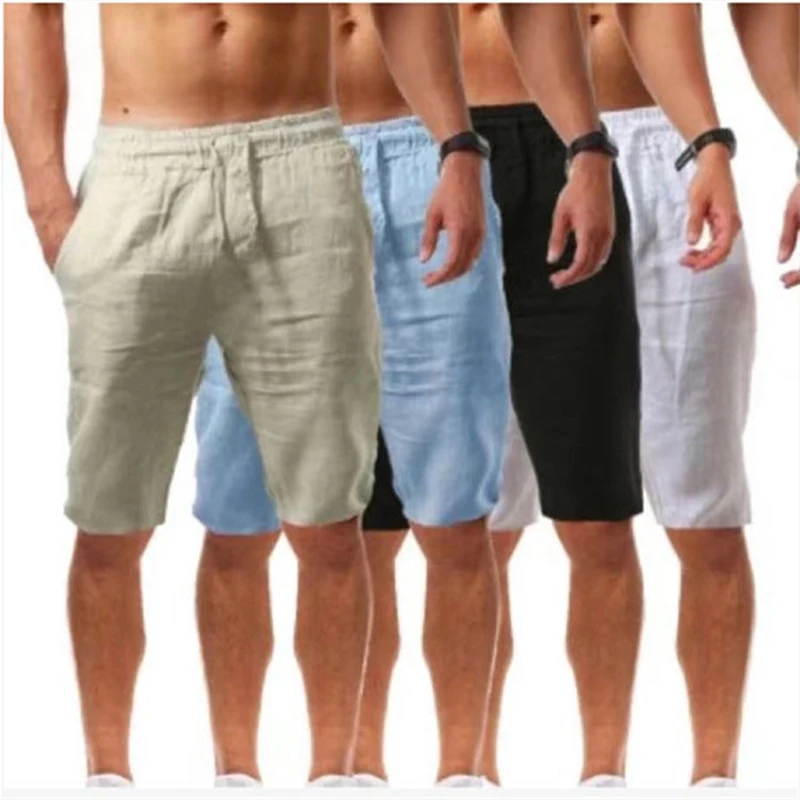 Pantalones cortos deportivos informales para hombre, Shorts cómodos de algodón y lino, a la moda, novedad de verano, 2021