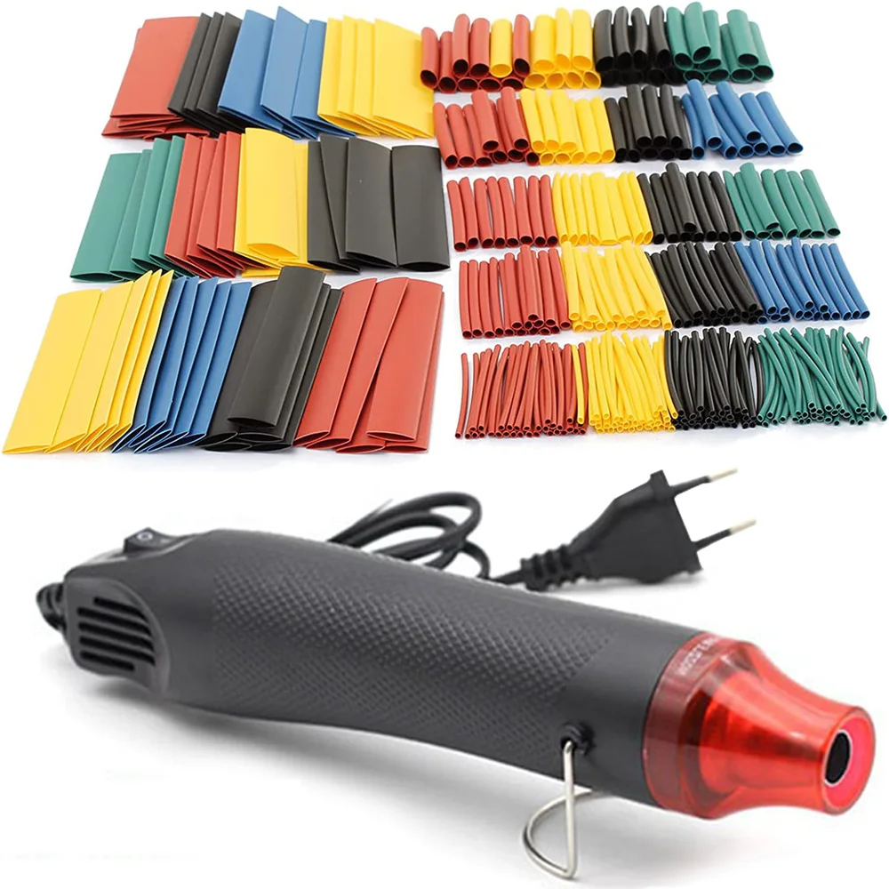 Heat Shrink Tubing 328pcs Wire Wrap Cable Sleeve Assortment Ratio 2:1 Electric Insulation Tube with Hot Air Gun 300W Heater