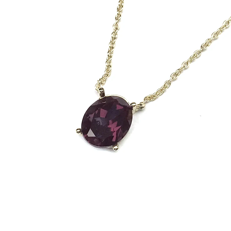 CSJ 3.3Ct Lab Grown Alexandrite Pendant Solid 925 Sterling Silver Gemstone Oval 8*10mm Necklace for Women Party Birthday Gift