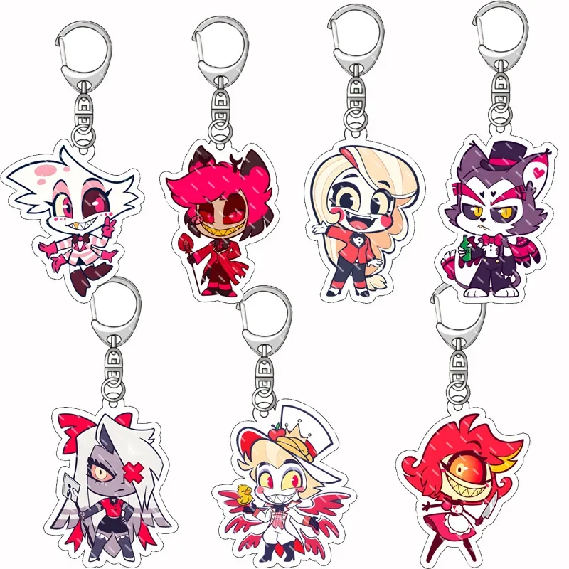 Helluva Boss Cute Q Version Acrylic Keychain Anime Cartoon Bag Hanging Collect Decor Vaggie Alastor Lucifer Morningstar Pendant