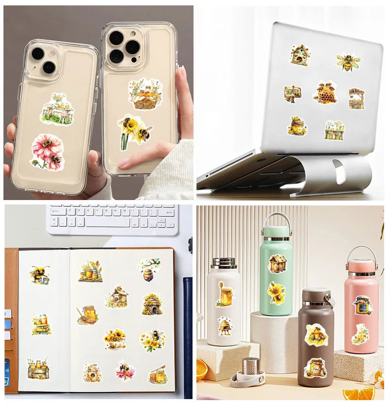 50 Uds. De pegatinas divertidas de dibujos animados de flores de abeja, decoración de Graffiti de estilo amarillo, juguetes para niños, maleta DIY, nevera, portátil, guitarra, calcomanías para coche