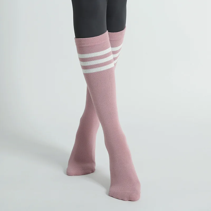 Herbst Winter Frauen Yoga Socken Gestreiften Baumwolle Fitness Atmungsaktive Pilates Socken Mittelrohr Nicht-Slip Gym Dance Ballett Grip socken – Detail 5