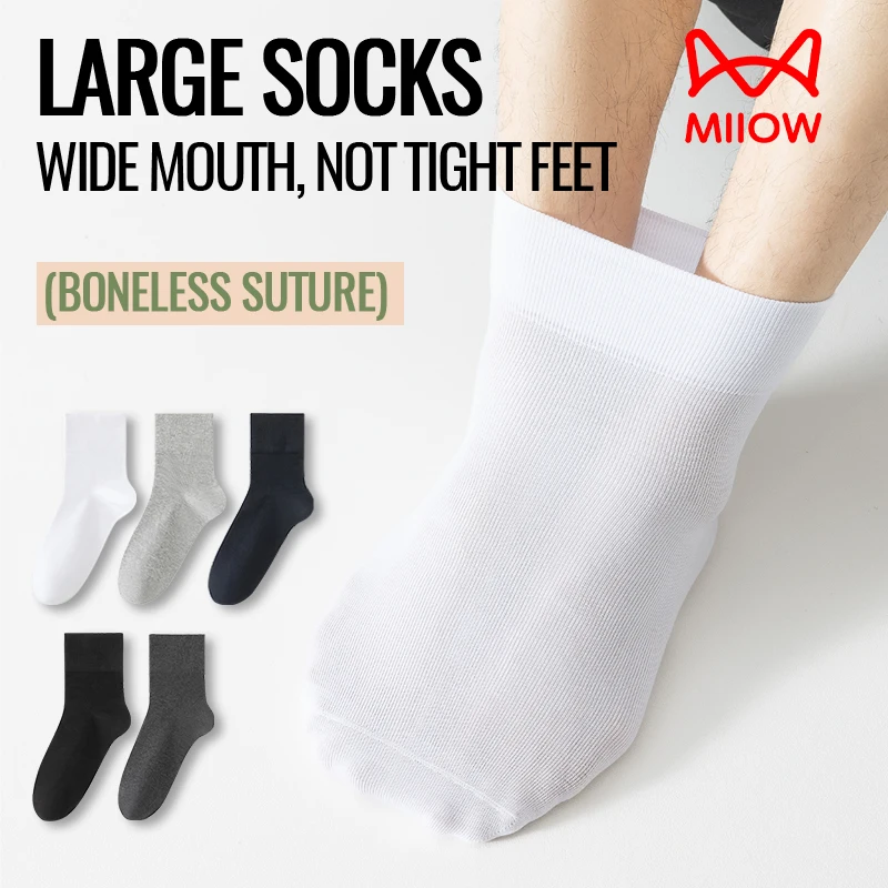 MiiOW Kaus Kaki Ukuran Besar Kaus Kaki Katun Murni Kaus Kaki Pria Anti Bau Kaki Gemuk Kaus Kaki Longgar Elastis Kaus Kaki Kompresi Kaus Kaki Tidak Mengikat untuk Lansia
