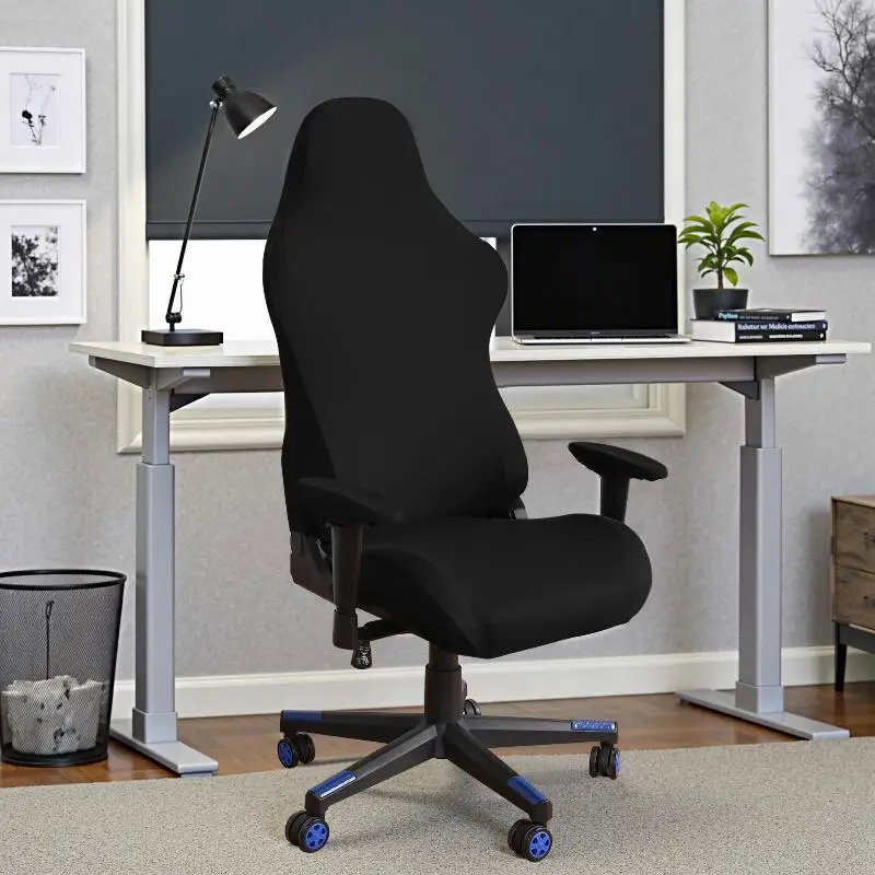 

Universal Gaming Chair Cover Elastic Computer Seat Protector Dustproof Polyester Black Simple Style For Home Office