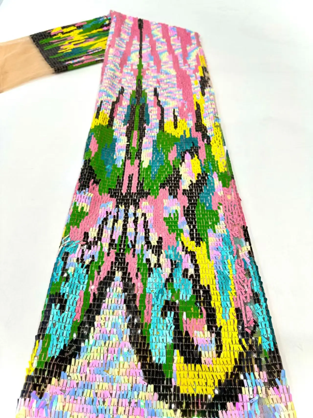 New 2024 High Quality African Embroidered Tulle Net Multi Color Sequins Mesh Lace Nigerian Lace Fabric For Women Evening Prom