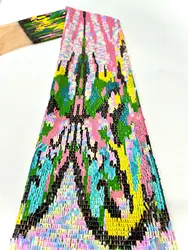 New 2024 High Quality African Embroidered Tulle Net Multi Color Sequins Mesh Lace Nigerian Lace Fabric For Women Evening Prom