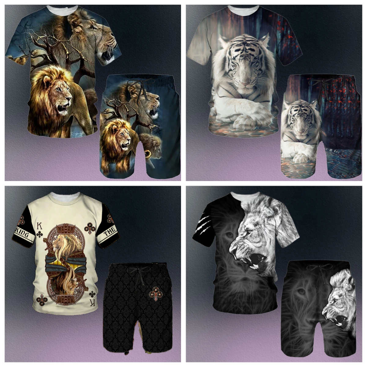

Lion Tiger Series 3D Printed Men's Casual Set Summer Hot Sale of The Season New Adult Clothing Set Comfortable Breathable Fashio