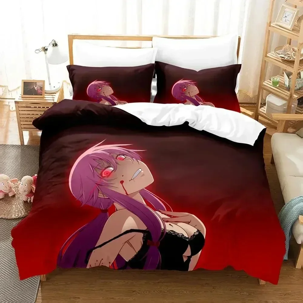

Kawaii Anime Future Diary Yuno Gasai Bedding Set Printed With Pillowcase Bed Duvet Cover Soft Queen King Size Bedclothes Home