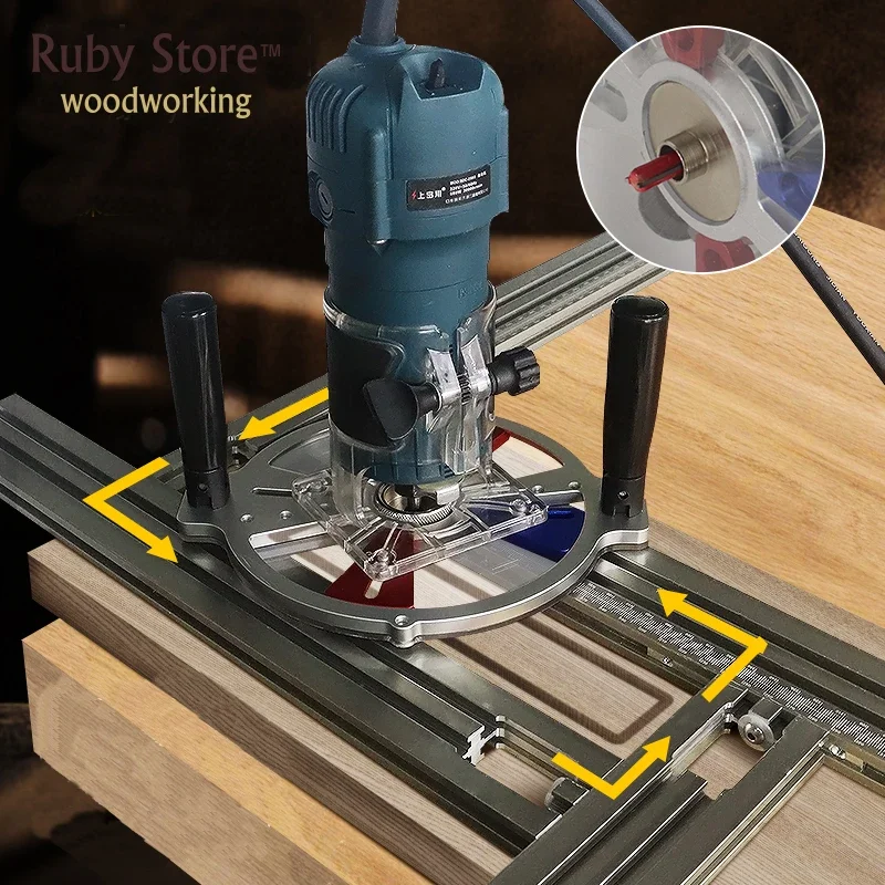Woodworking Aluminum Adjustable Precision Router Template Guide + Universal Router Base with Handles
