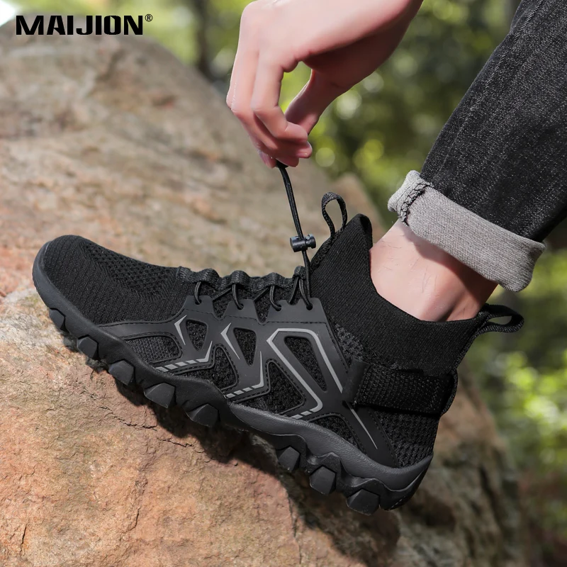 Breathable Mesh Men Hiking Shoes Fashion High Top Casual Sneakers Women Non-slip Outdoor Sport Shoes for Trekking Wading Camping
