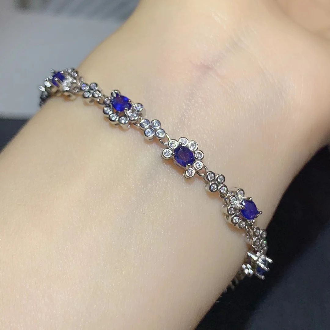 Promotion Sapphire Bracelet  Natural Dark Blue Sapphire Gemstone Bracelet Solid 925 Silver Gemstone Bracelet