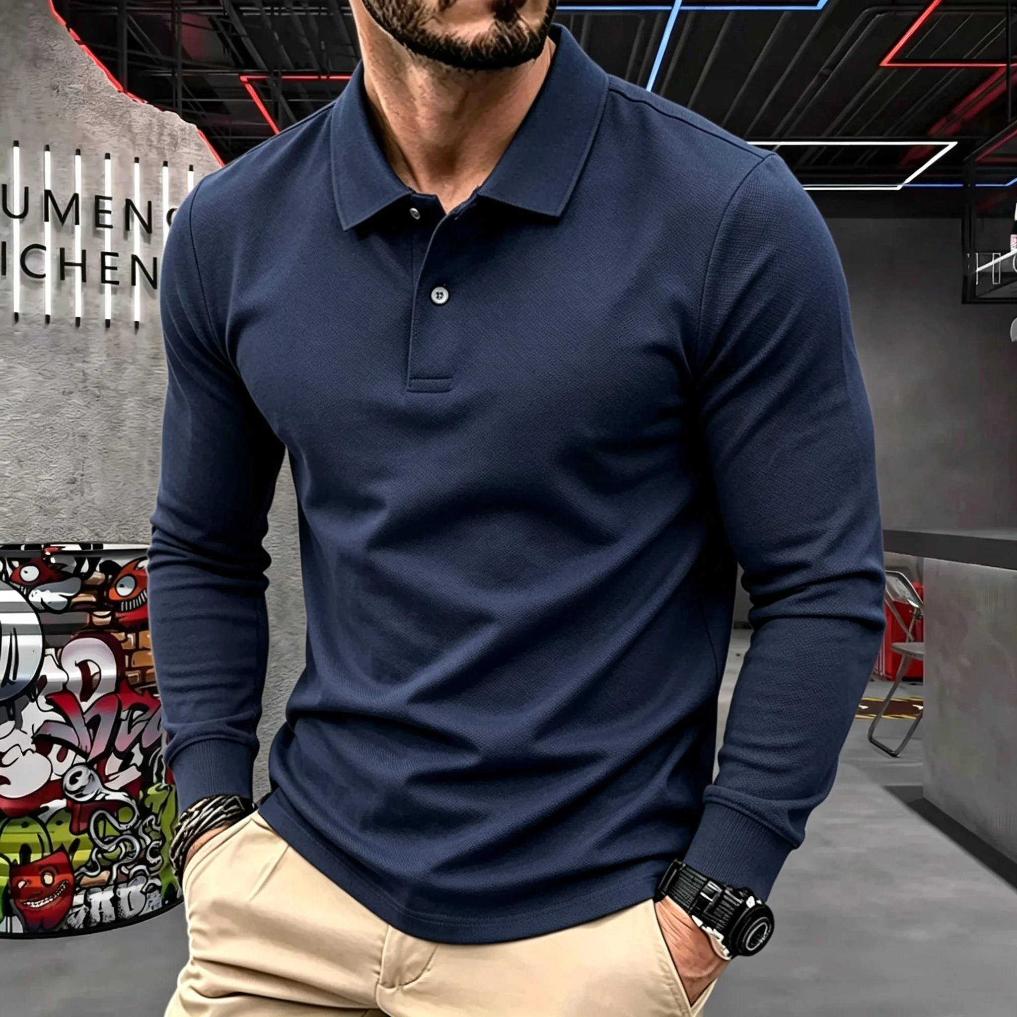 100% pure cotton high-end brand men's long sleeve polo shirt autumn winter fashionable luxury embroidery golf top casual T-shirt