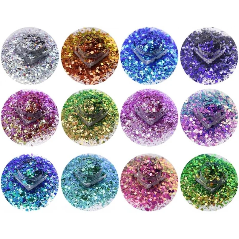 6 Pack Sparkling Sequins Mix Art 3D Mixed Shaped Sequins Gel Polish Sparkling Powder Charm Glitter Flakes