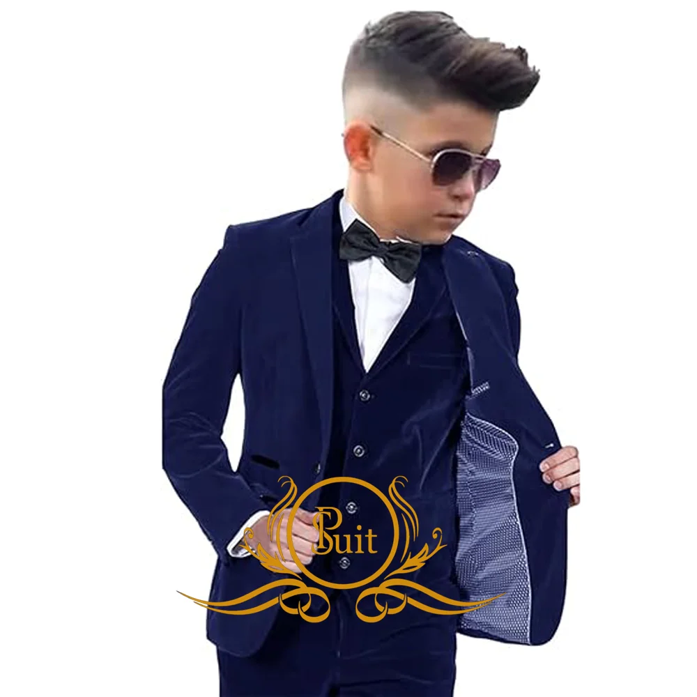 Velvet Boys Suit Winter Kids Outfit 3 Piece Jacket Pants Vest Fashion Wedding Tuxedo Children's Blazer Set