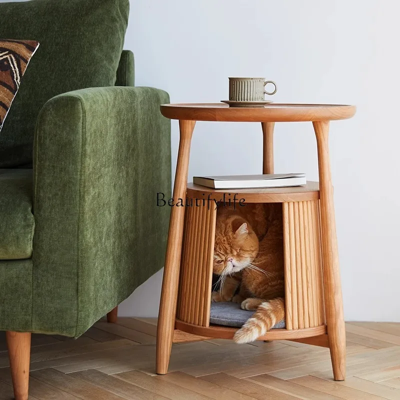 Nordic small coffee table solid wood Japanese cat house cat nest shared human pet shared furniture