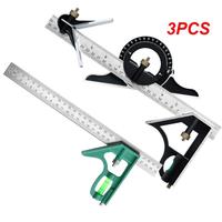 3PCS Multifunctional Angle Ruler Combination Square Stainless Steel Combo Square Carpentry Tools Carpenter Square Metal Ruler