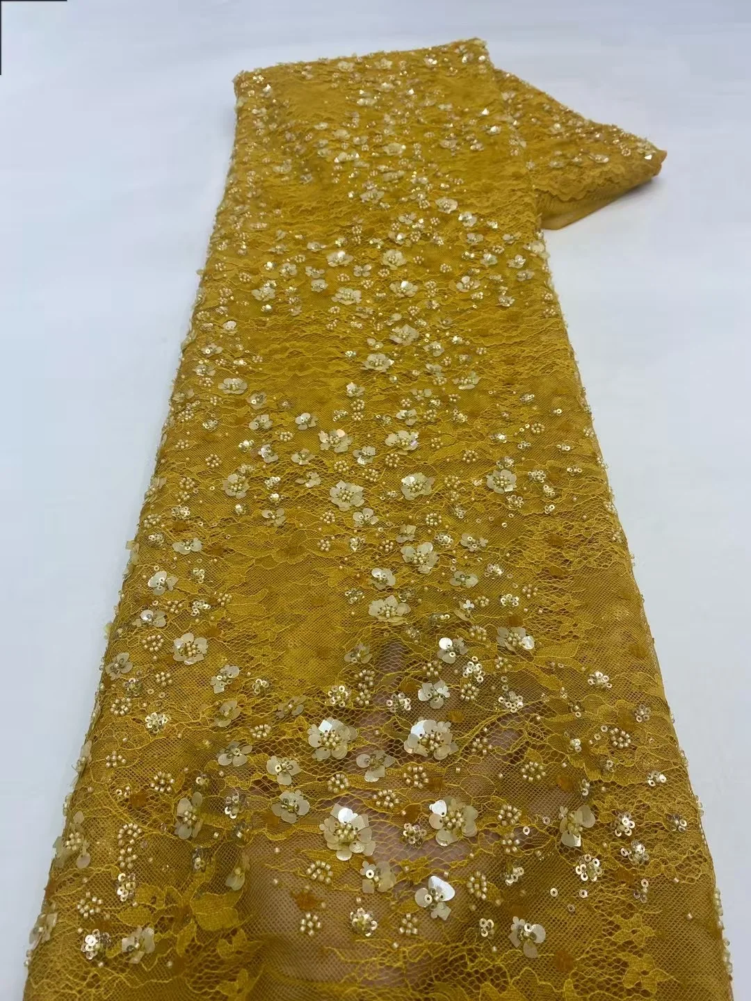 

Luxury African Lace Fabric 2025 High Quality Sequins Beads Lace Fabrics For Nigerian Wedding French Tulle Lace Fabric