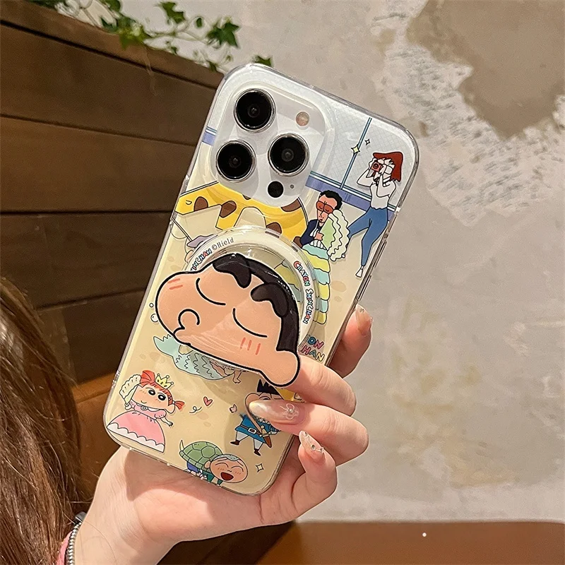 น่ารักการ์ตูนตลกคู่ Shin-Chan Magsafe Wireless Charge สําหรับ iPhone 13 14 15 16 PRO MAX การ์ตูน Shin-Chan ผู้ถือแม่เหล็ก ﻿