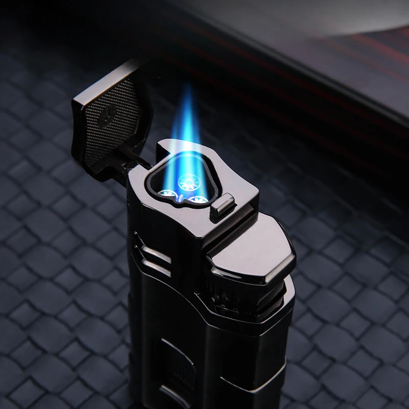 Honest Metal Multifunctional Outdoor Windproof Butane Lighter Turbo 3 Torch Blue Flame Straight Tube Cigar Lighter Men's Gift