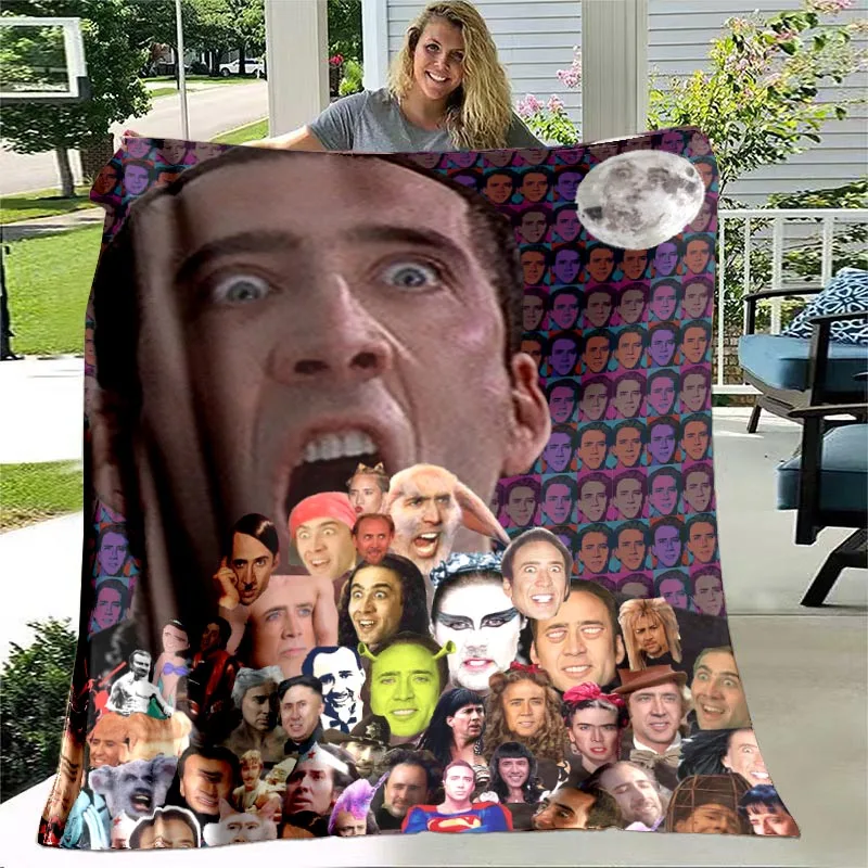 

Funny Nicolas Cage Many Faces Blanket Sofa Cover All Season Multifunction Warm Throw Blankets for Bed Car Quilt