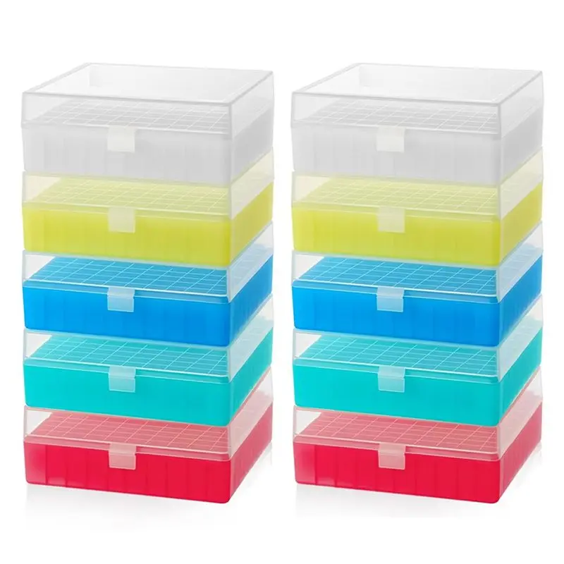 Superior 10 Unit Pack Of Centrifuge Tube Storage Boxes, 100 Wells Each, Snapping Clasp, Fits Vials Of 0.5/1.5/2.0 ML
