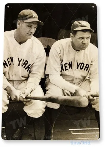 TIN SIGN Babe Ruth & Lou Gehrig Yankees Décor Baseball History Card Shop A228