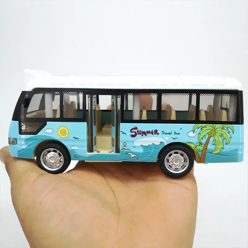 City Bus Toys Cars, Die-Cast Metal Airport Cars For Boys Girls, Pull Back Play Vehicle With Sound, Light Up & Open-able Doors