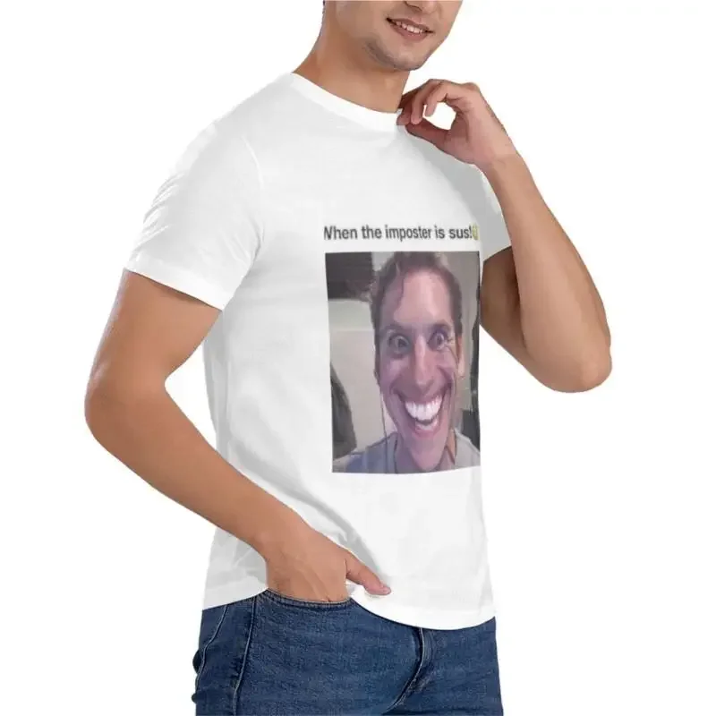 t-shirt men cotton When the imposter is sus!? Classic T-Shirt black t shirts cat shirts men clothings black tee-shirt image 3