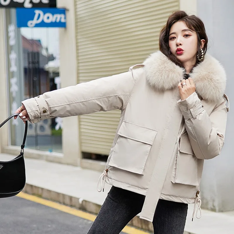 

2023 New Women Down Cotton Coat Winter Jacket Female Short Parkas Thick Warm Leisure Time Outwear Hooded Fur Collar Overcoat