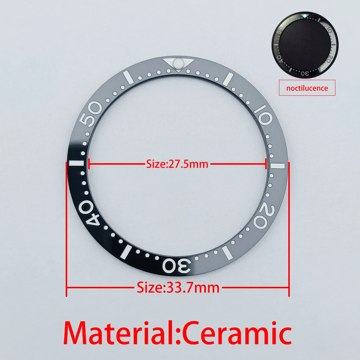 33.7mm*27.5mm Luminous Flat Ceramics Bezel Insert Watch Case Out Ring Seiko Substitute Replacement Watch Accessories Parts