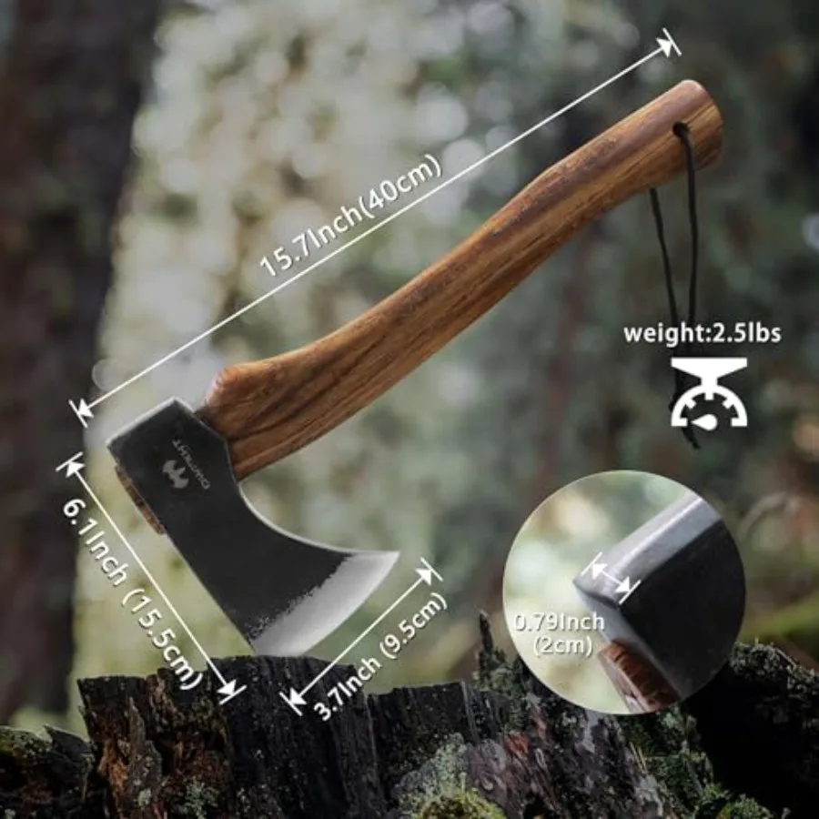 15.7" Hatchet, Camping Hatchet, Hand-Forged Axe with Sheath for Wood Chopping, Splitting, and Carving, Bushcraft Axe with Beech - view 4