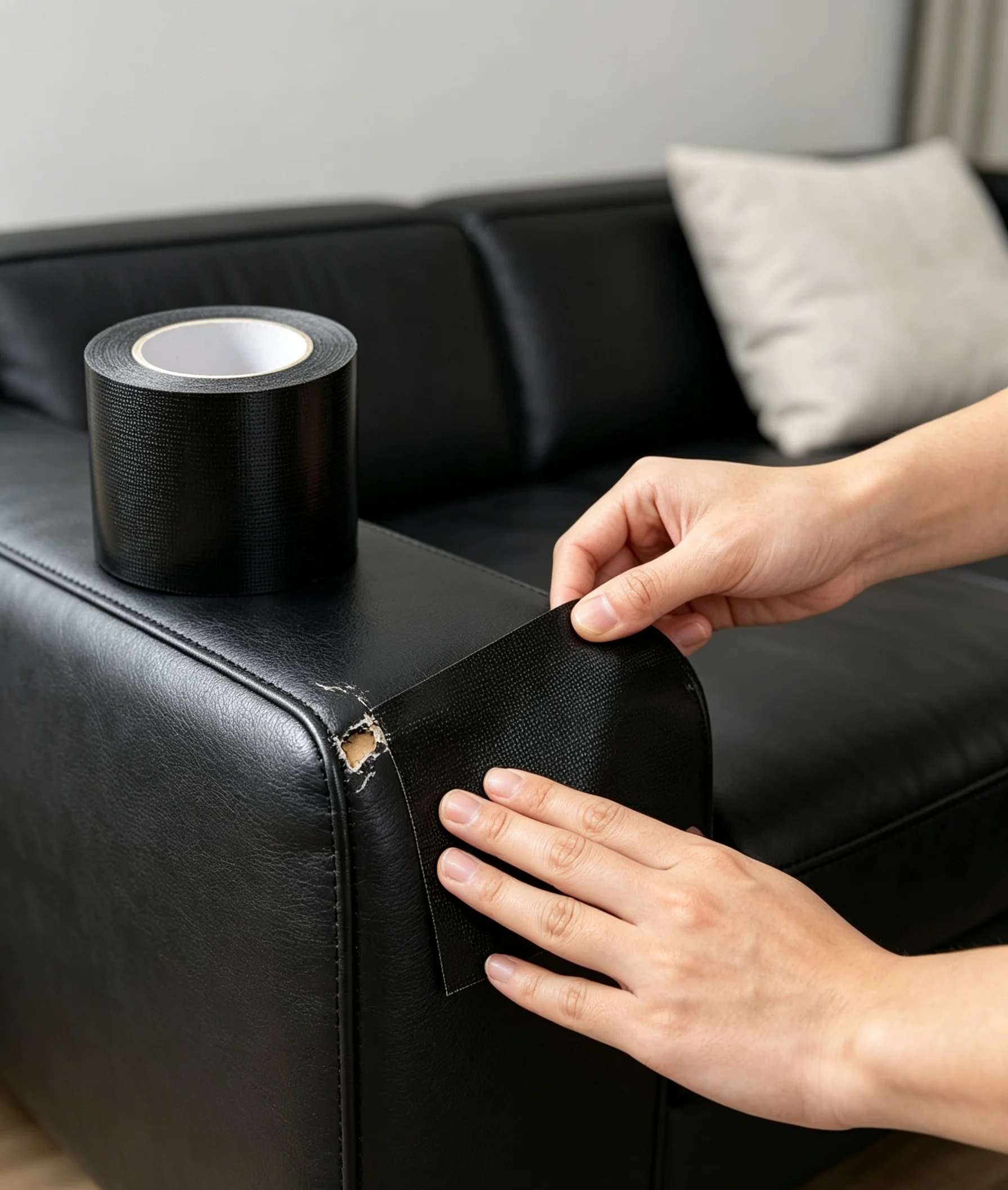 Self-Adhesive Leather Repair Tape, 5cm X 10m Black Fabric Tape for Sofa, Car Seat, and Couch Repair, Premium Adhesion with Water and UV Resistance