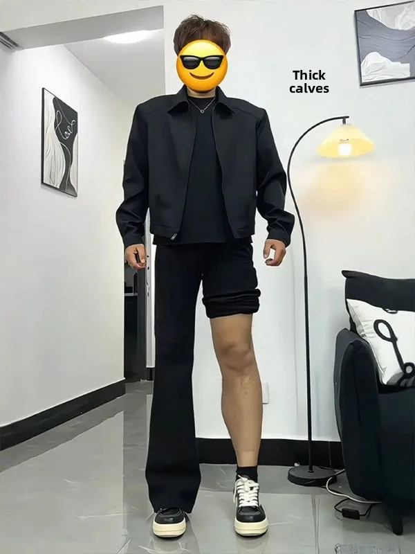 

American Sle Straight Leg Bla Micro Flared Knife Jeans Men's Autumn Winter Thi Butt Slimming Jeans Youth Casual Fit