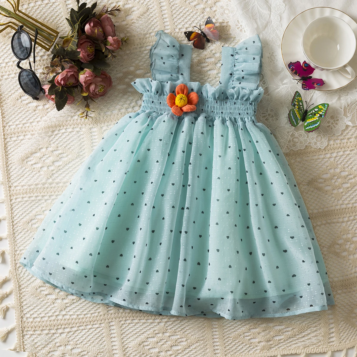 

Baby Girl Dress Summer Floral And Love Pattern Halter Puffy Girl Kid's Dress Cute Casual Baby Girl's Princess Dresses ﻿