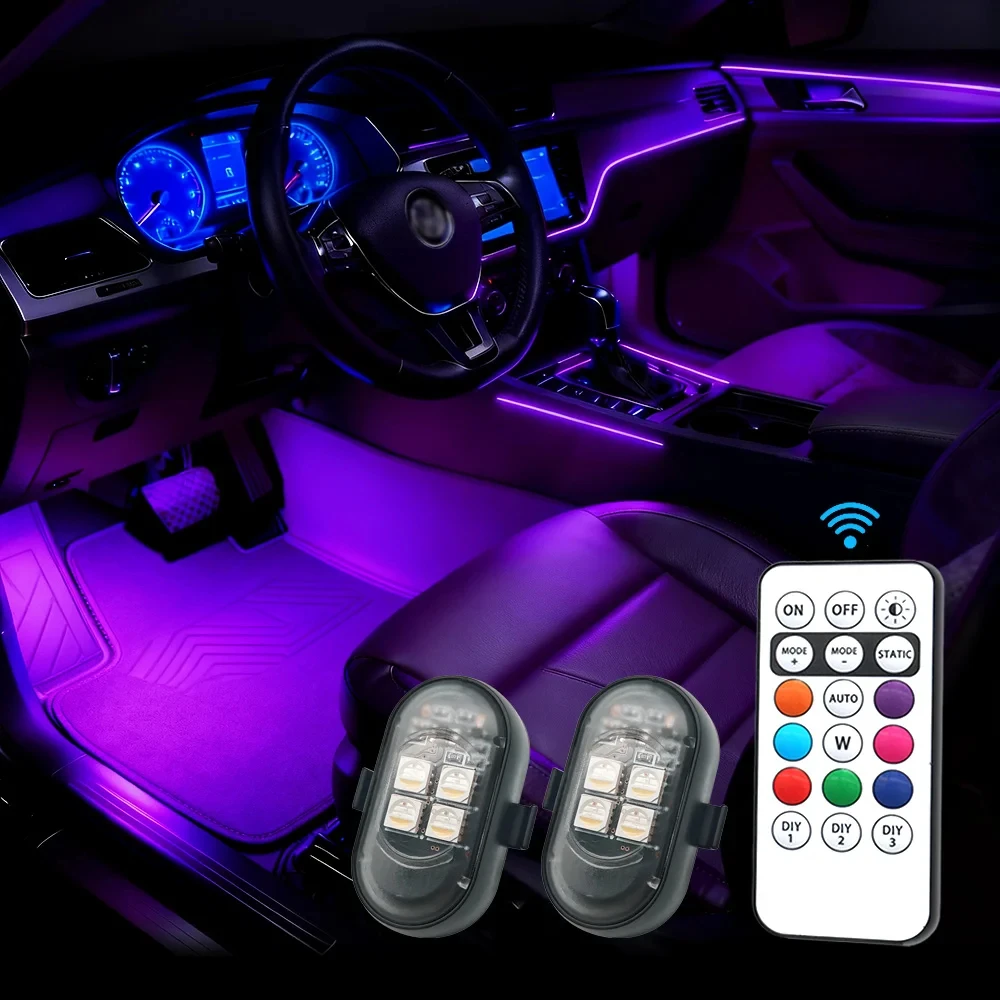 Upgrade RGB Car Atmosphere Lights, Larger Battery & Brighter, Type-C Charging Cable, Wireless Remote Multi-Mode for Car Motorcyc