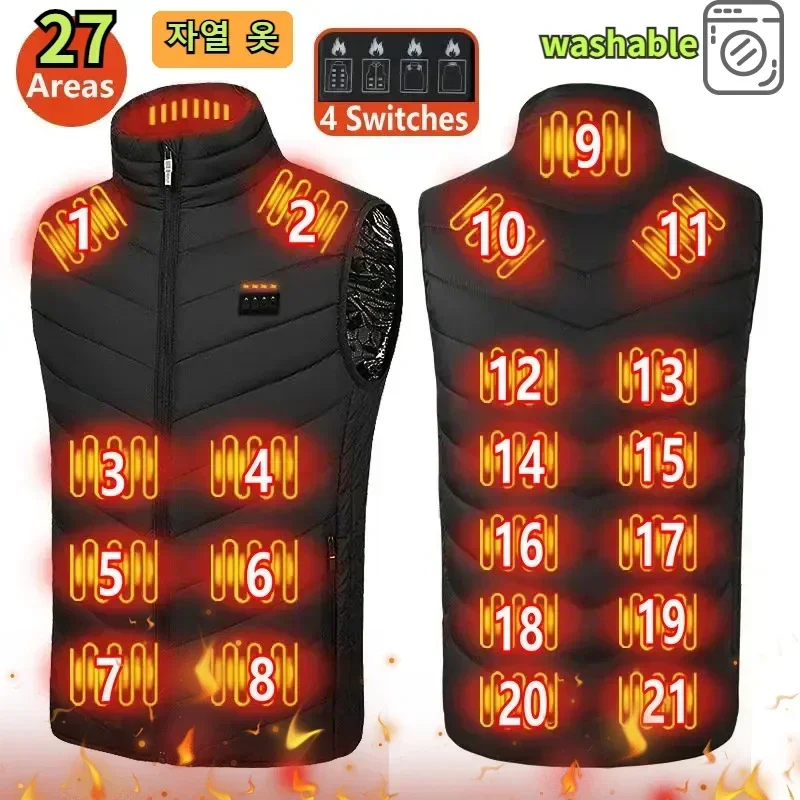 

Men's Winter 27 Zone Heating Vest Jacket USB Smart Electric Sleeveless Jacket Self-heating Clothes Women's Snow Warm Padded Coat