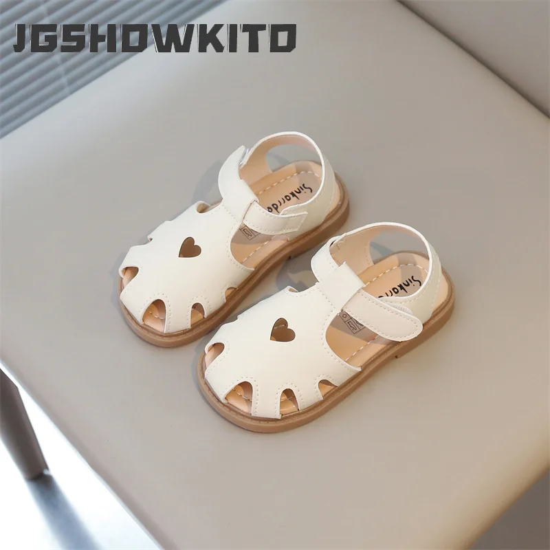JGSHOWKITO New Hot Girls Sandals Cut-outs Hollow Heart Simple Style for Kids Toddlers Little Child Beach Shoes Soft Toe-covered